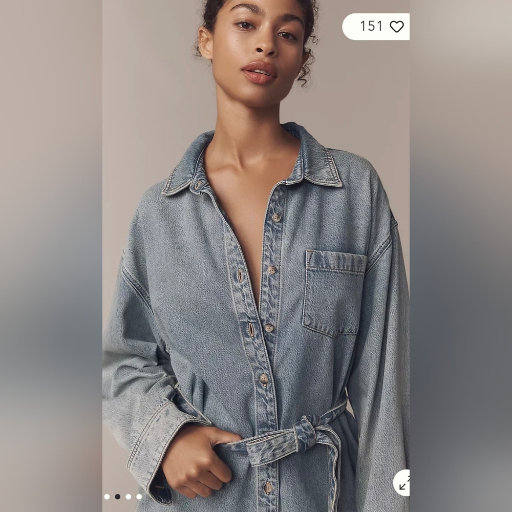 Good American Blue Denim Belted Romper - Picture 2 of 7
